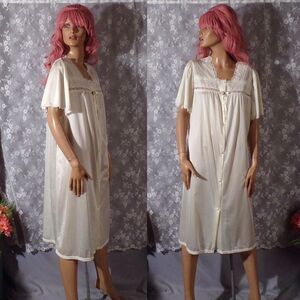 Vintage 80s Robe 1980s White Nylon Bridal Sears NWT Retro Grannycore Size Large